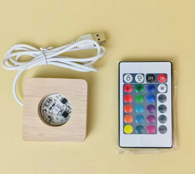 Square LED Wooden Base-For Night Light Base Art Display Crystal Jewelry Display Party Kids Party Gifting -USB Cable Charge