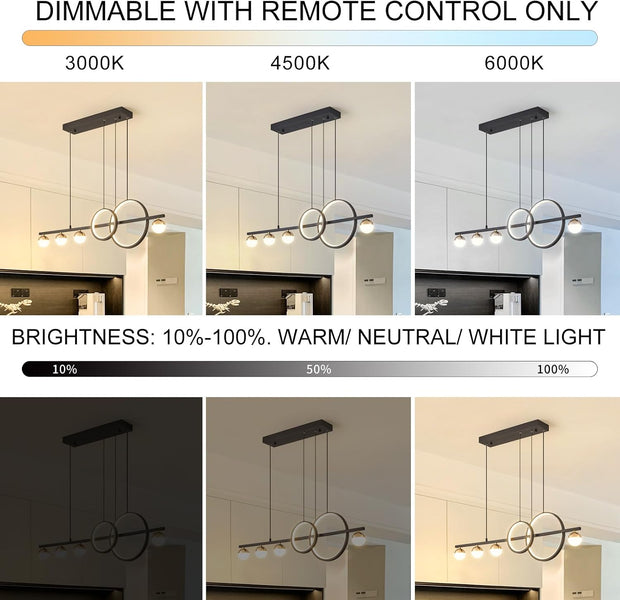 ORANOOR Modern LED Black Gold Chandeliers, 100cm Dimmable LED Pendant Light | 1m Linear Pendant Lights