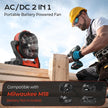 Battery Operated Fan for Milwaukee M18 battery, Portable Fan with USB A/C Charging ＆ AC Adapter & LED Lights, 4 Speeds & Hook, Cordless/Camping/Battery Powered fan, for Outdoor Jobsite (No Battery)