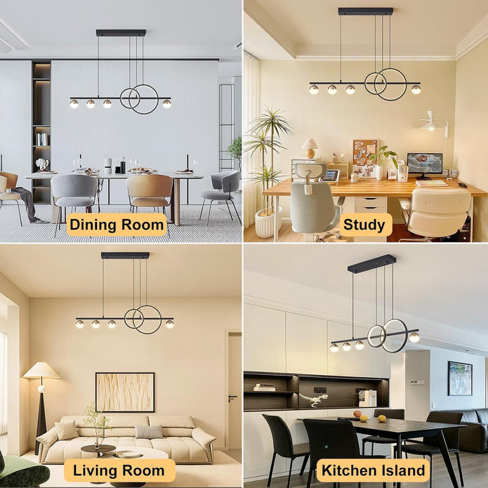 ORANOOR Modern LED Black Gold Chandeliers, 100cm Dimmable LED Pendant Light | 1m Linear Pendant Lights