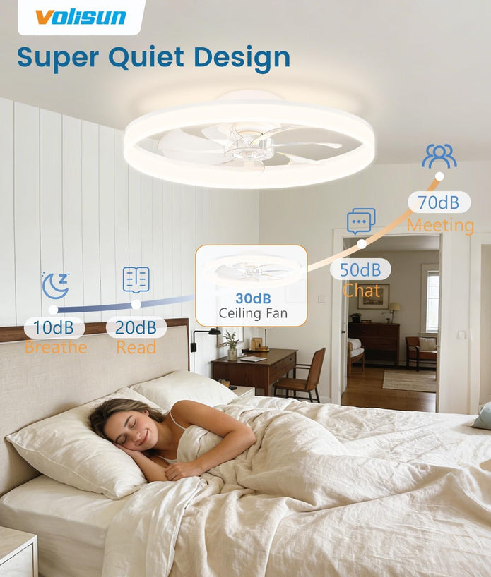 VOLISUN Low Profile Ceiling Fans with Lights and Remote, 24in White