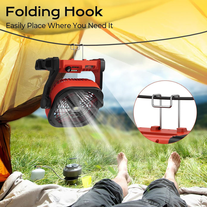 Battery Operated Fan for Milwaukee M18 battery, Portable Fan with USB A/C Charging ＆ AC Adapter & LED Lights, 4 Speeds & Hook, Cordless/Camping/Battery Powered fan, for Outdoor Jobsite (No Battery)