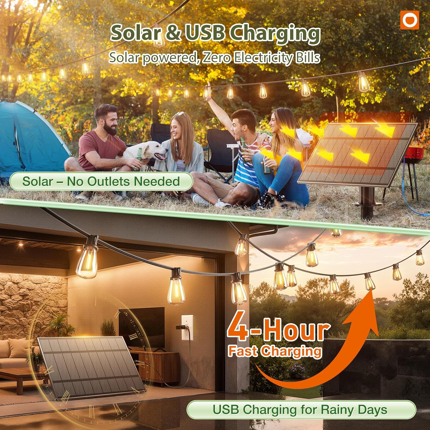addlon Solar String Lights Outdoor 96FT, ST38 String Lights for Outside with 30+2 Shatterproof LED Bulbs