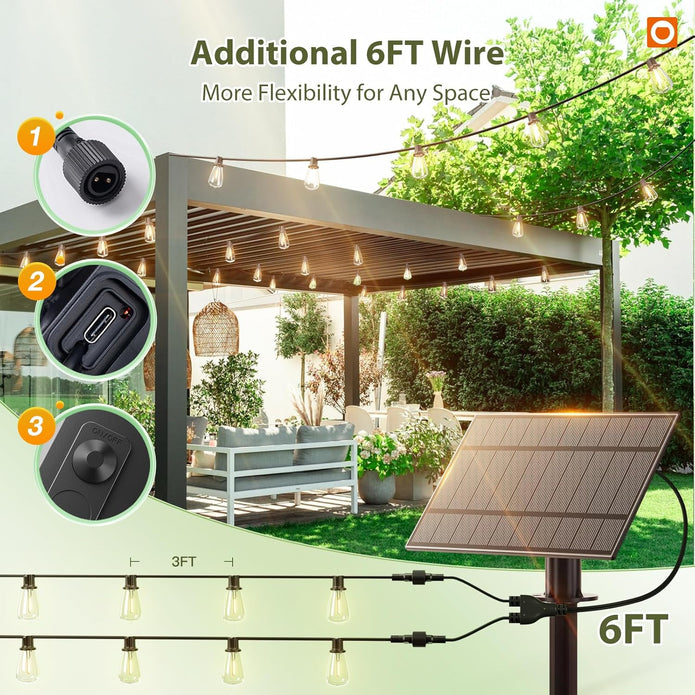 addlon Solar String Lights Outdoor 96FT, ST38 String Lights for Outside with 30+2 Shatterproof LED Bulbs