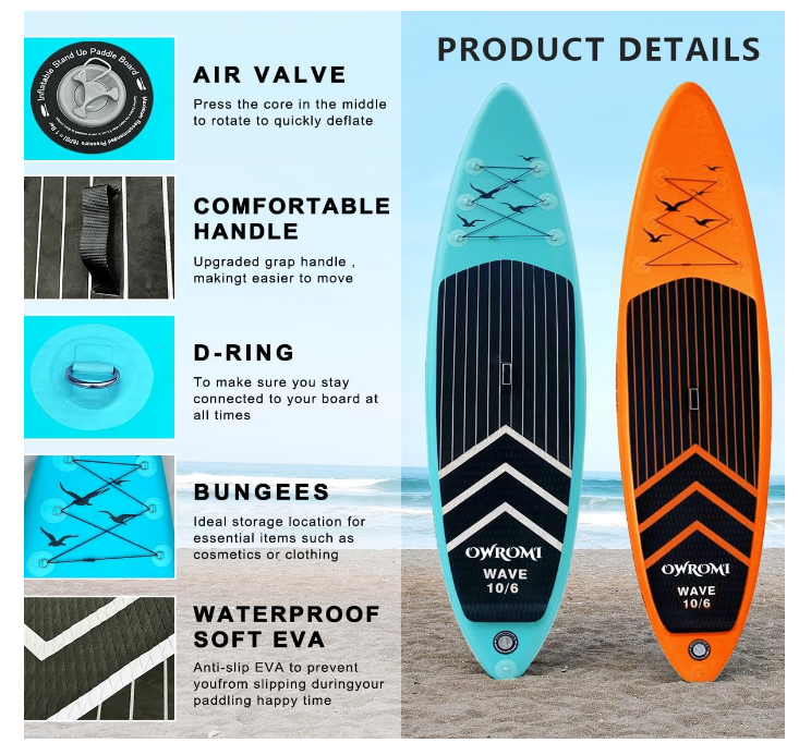 SUP Inflatable Stand Up Paddle Board 10'6"/32" 6" Ultra-Light Thick Paddleboard