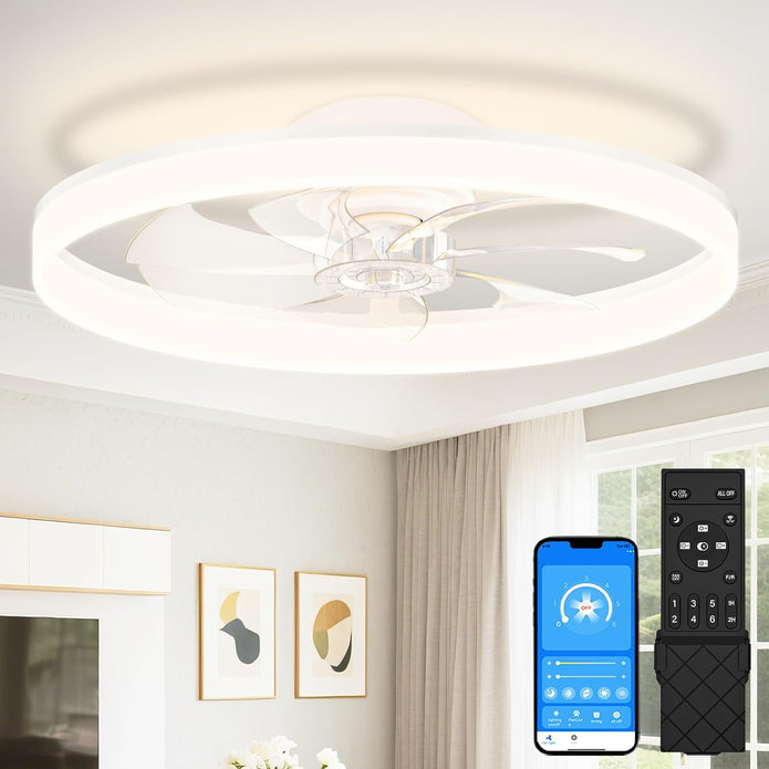 VOLISUN Low Profile Ceiling Fans with Lights and Remote, 24in White