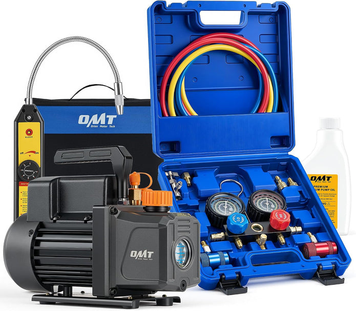 USED LIKE NEW / OMT AC Vacuum Pump and Gauge Set, 4 CFM 1/3 HP Set