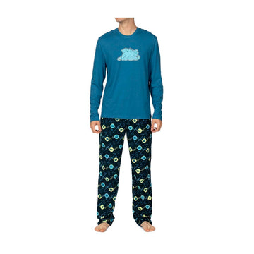 Pokemon  Centre Sleeping Snorlax Blue Long-Sleeve T-Shirt & Navy Microjersey Pants - Men.size M