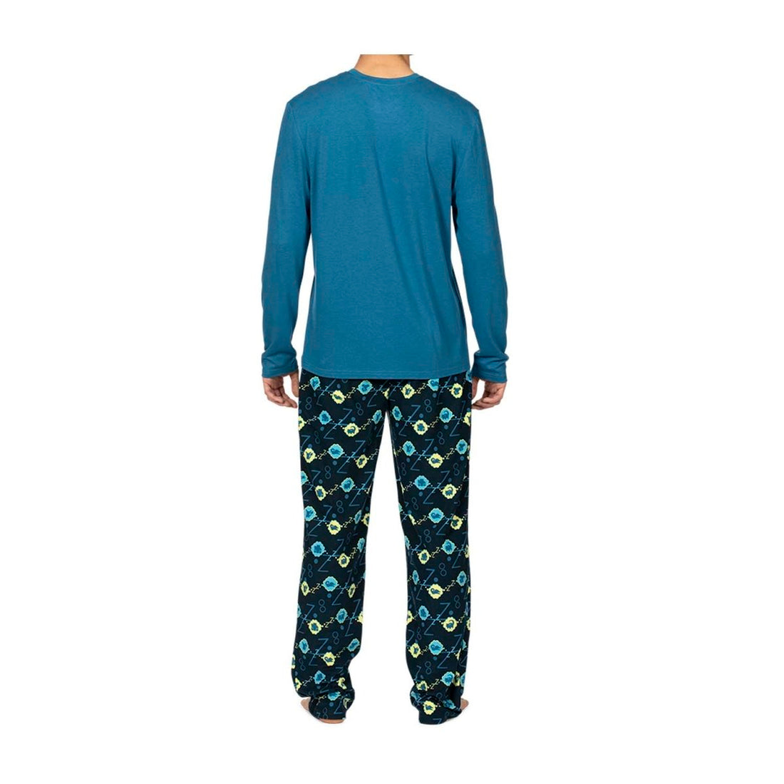 Pokemon  Centre Sleeping Snorlax Blue Long-Sleeve T-Shirt & Navy Microjersey Pants - Men.size M