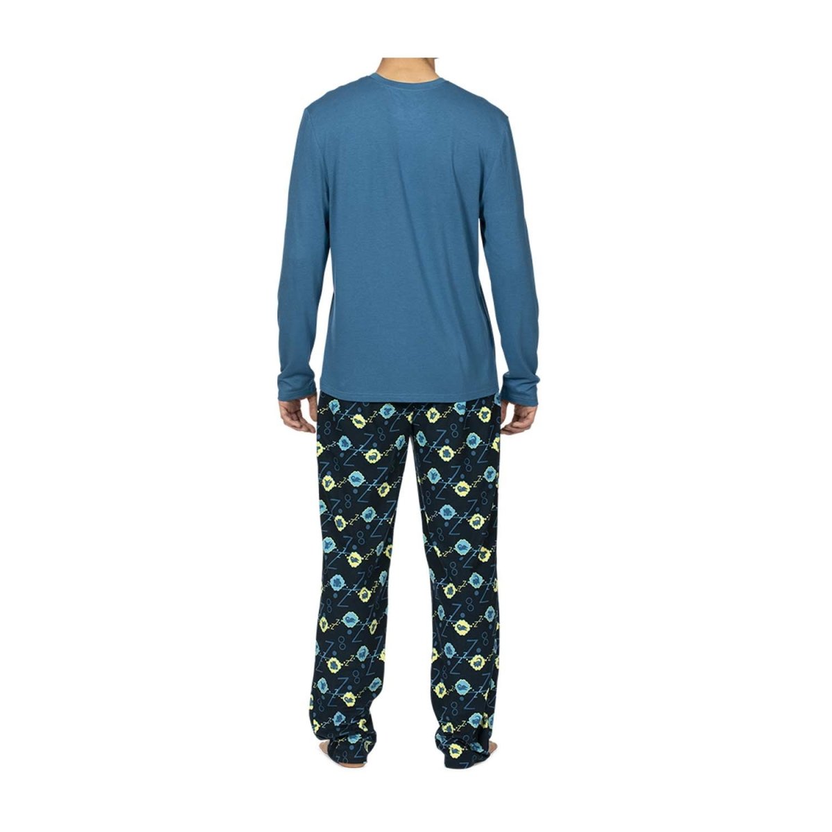 Pokemon  Centre Sleeping Snorlax Blue Long-Sleeve T-Shirt & Navy Microjersey Pants - Men.size M