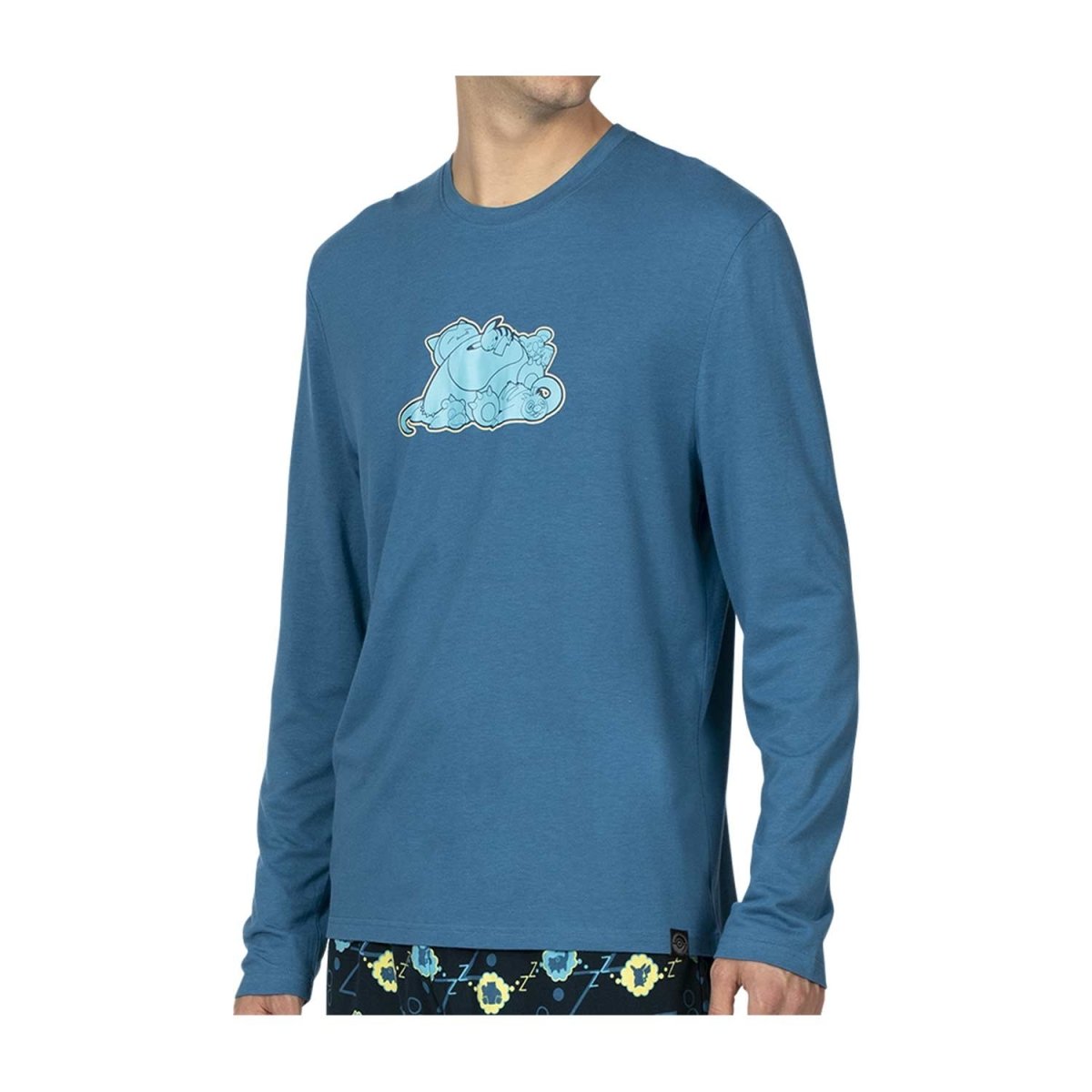 Pokemon  Centre Sleeping Snorlax Blue Long-Sleeve T-Shirt & Navy Microjersey Pants - Men.size M