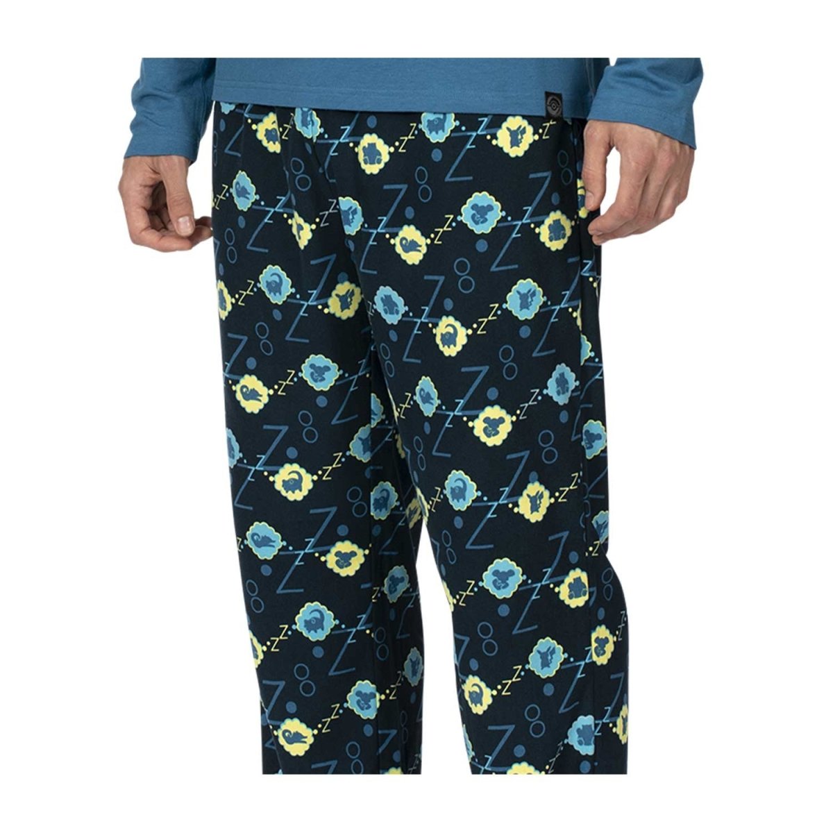 Pokemon  Centre Sleeping Snorlax Blue Long-Sleeve T-Shirt & Navy Microjersey Pants - Men.size M