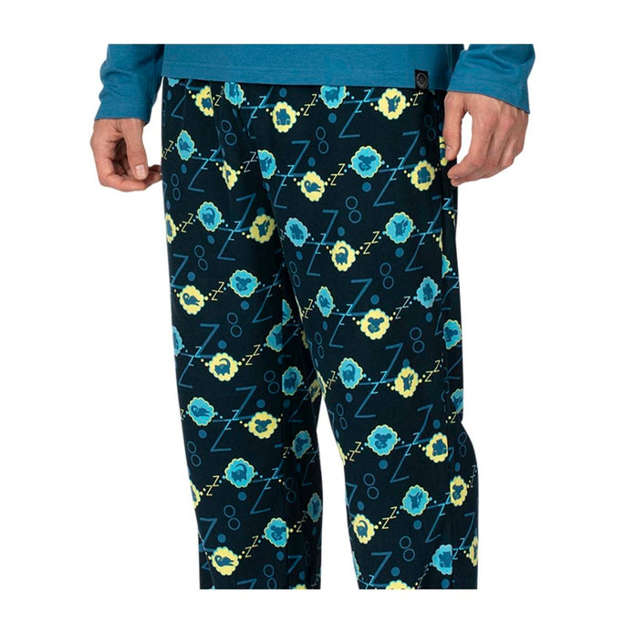 Pokemon  Centre Sleeping Snorlax Blue Long-Sleeve T-Shirt & Navy Microjersey Pants - Men.size M