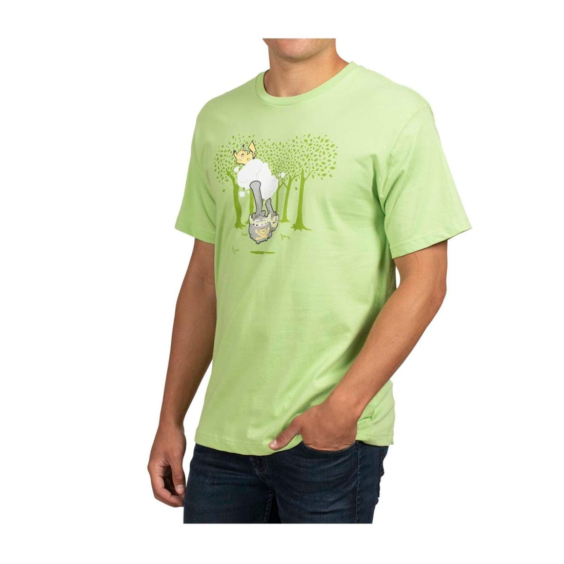 Pikachu & Galarian Weezing Green Relaxed Fit Crew Neck T-Shirt Size S