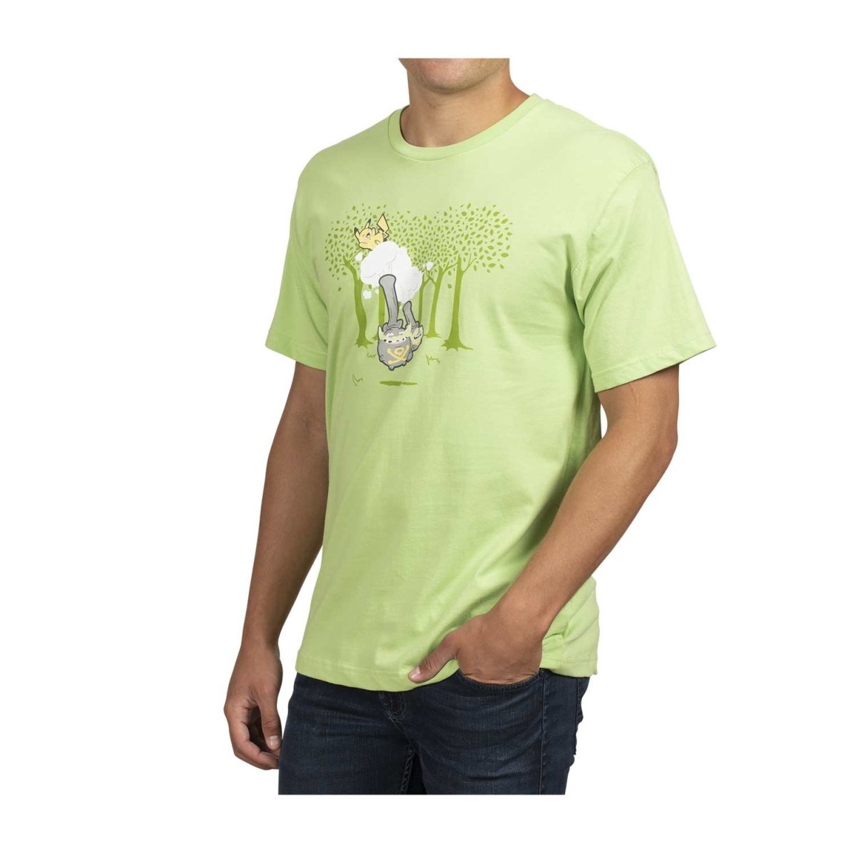 Pikachu & Galarian Weezing Green Relaxed Fit Crew Neck T-Shirt Size S