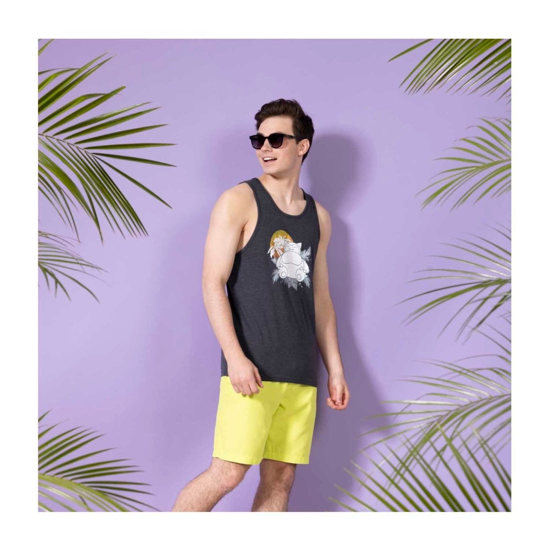 Snorlax Sunset Dark Gray Pokémon Fitted Tank Top - Men Size S