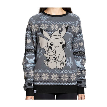 Pokémon Center Pikachu Snow Friend Gray Knit Sweater - Adult Size XS