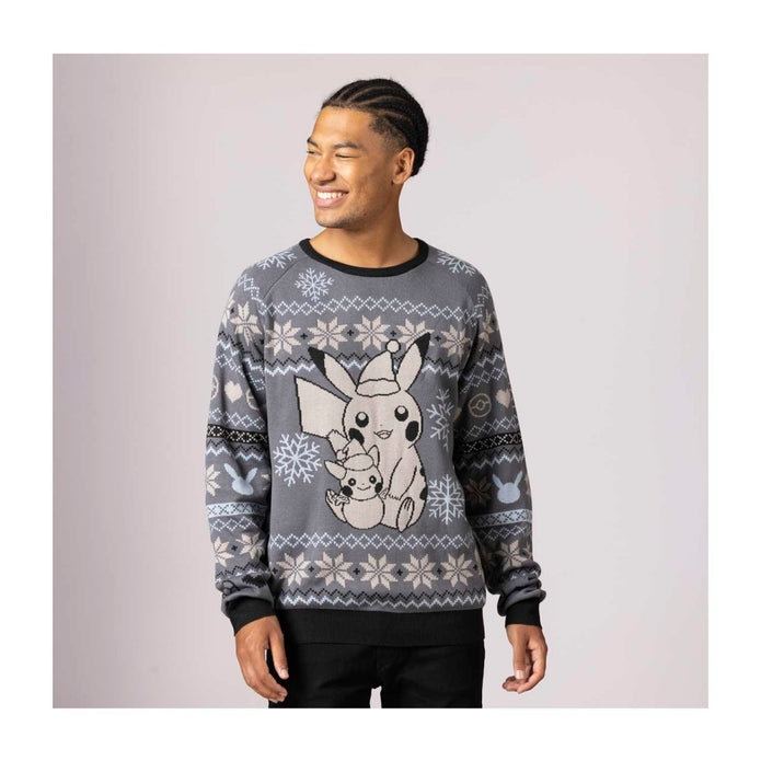 Pokémon Center Pikachu Snow Friend Gray Knit Sweater - Adult Size XS