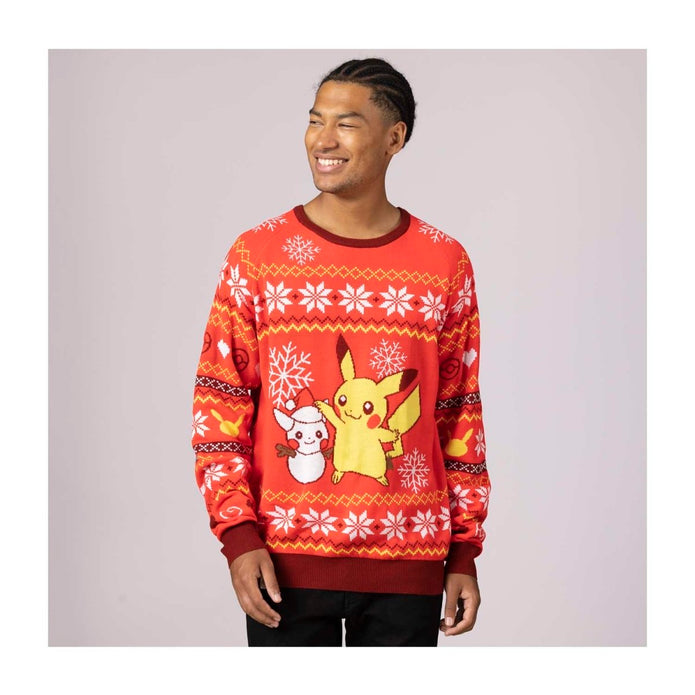 Pikachu Holiday Friend Red Knit Sweater - Adult