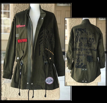 ZARA WOMEN (M-L) KHAKI PARKA ROLL UP or LG SLEEVE ROCK&ROCK & PUNK