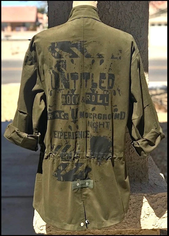 ZARA WOMEN (M-L) KHAKI PARKA ROLL UP or LG SLEEVE ROCK&ROCK & PUNK