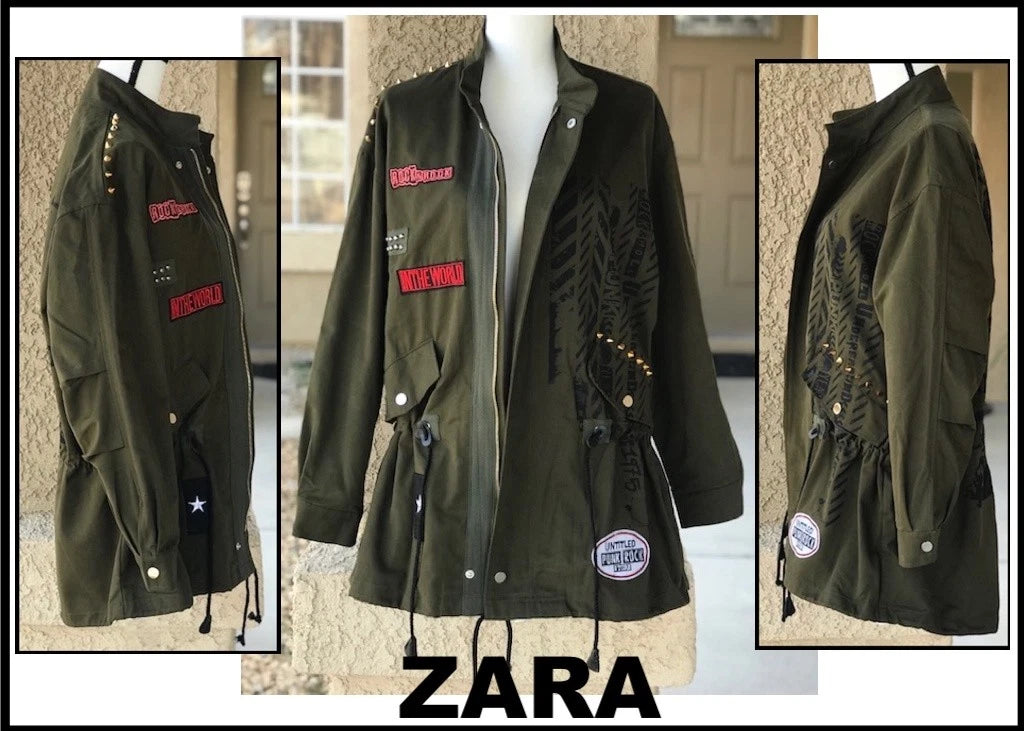 ZARA WOMEN (M-L) KHAKI PARKA ROLL UP or LG SLEEVE ROCK&ROCK & PUNK