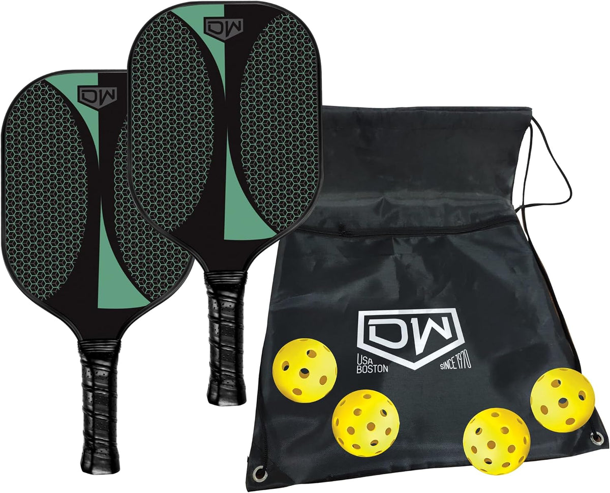 DW Cyclone Pickleball Paddles Racket Set of 2 with Indoor and Outdoor Balls - Lightweight Honeycomb Core, Carbon Fiber Graphite Surface