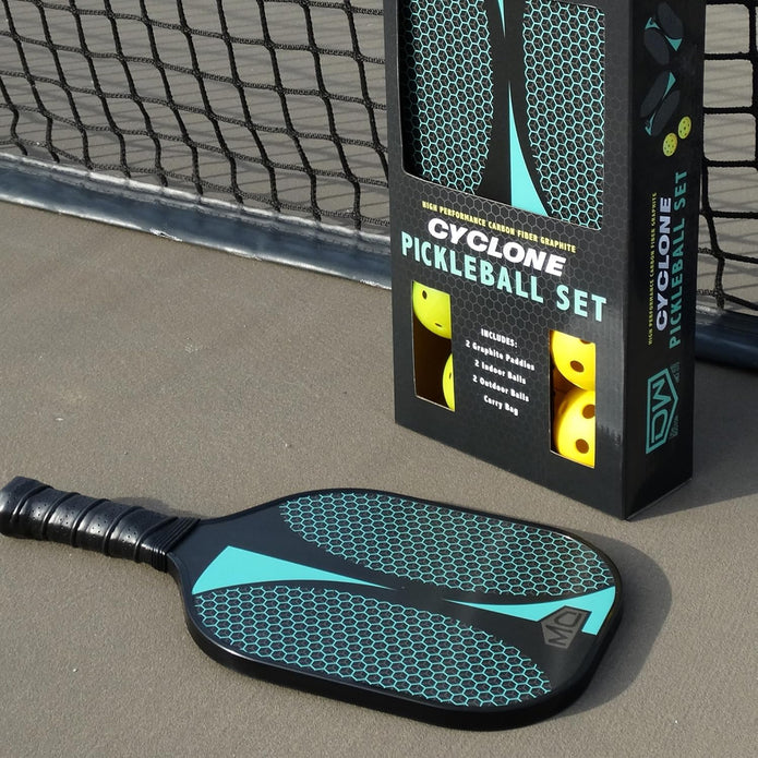 DW Cyclone Pickleball Paddles Racket Set of 2 with Indoor and Outdoor Balls - Lightweight Honeycomb Core, Carbon Fiber Graphite Surface