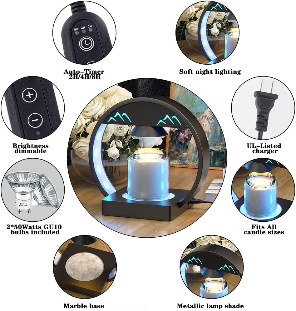 Candle Warmer Lamp, Dimmable Candle lamp with 2 Bulbs, Candle Warmer Lamp with Timer, Electric Candle Lamp Compatible with Candle Small & Large Jar Candles