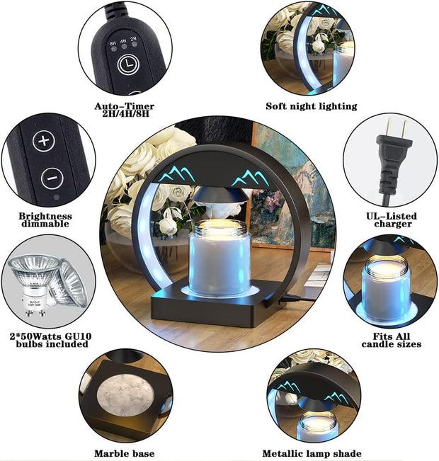 Candle Warmer Lamp, Dimmable Candle lamp with 2 Bulbs, Candle Warmer Lamp with Timer, Electric Candle Lamp Compatible with Candle Small & Large Jar Candles