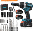 Cordless Impact Wrench, 740Ft-lbs (1000N.m) Electric Impact Gun driver, with 4-Mode Speed, 2 Battery & Charger, 5 Sockets 8 Drill 6 Screws, Power Impact Drill Set for Car Home/Truck RV/Mower