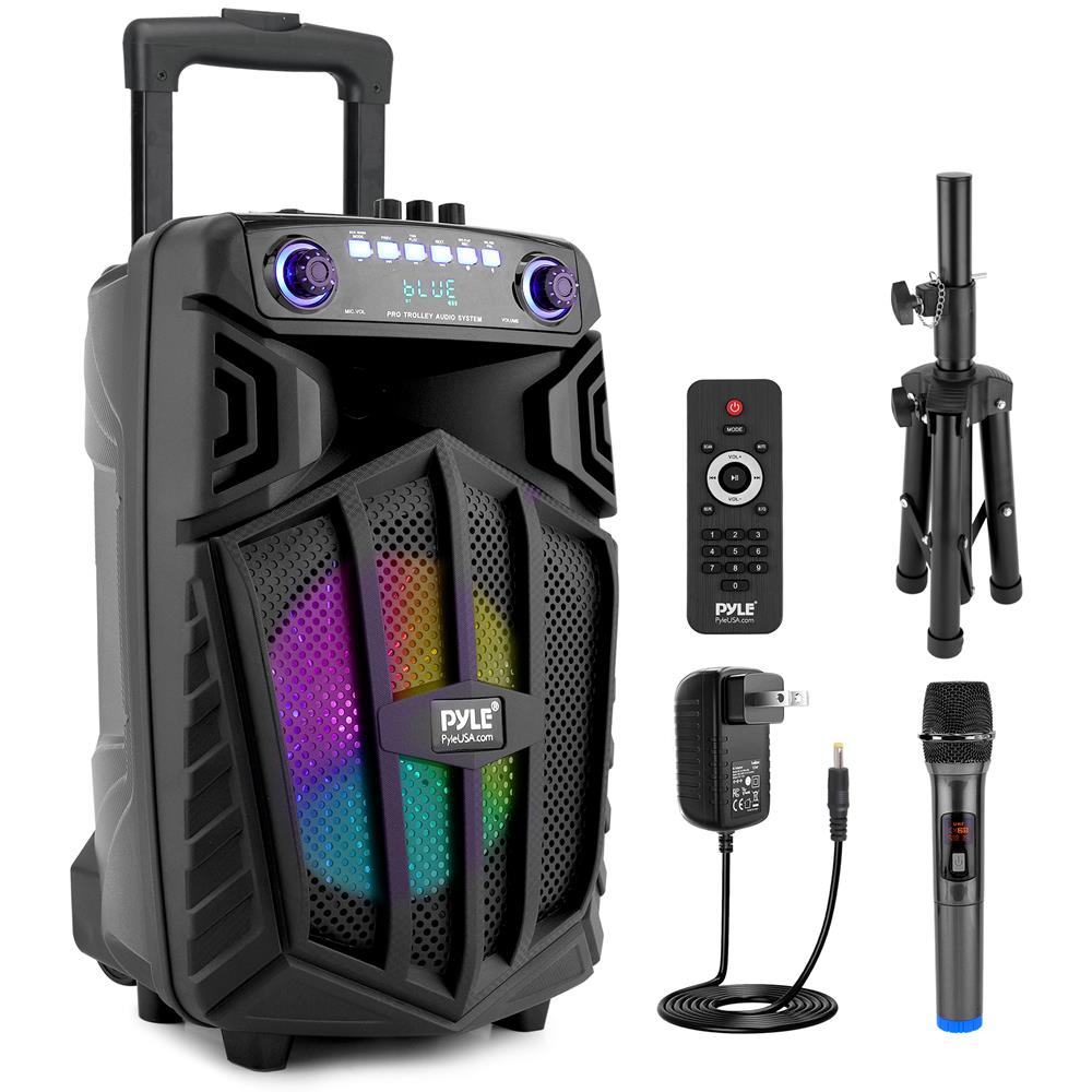 OPEM BOX PYLE 12’’ Bluetooth Portable PA Speaker - Portable PA & Karaoke Party Audio Speaker with wireless microphone, with speaker stand