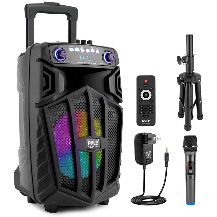 OPEM BOX PYLE 12’’ Bluetooth Portable PA Speaker - Portable PA &amp; Karaoke Party Audio Speaker with wireless microphone, with speaker stand