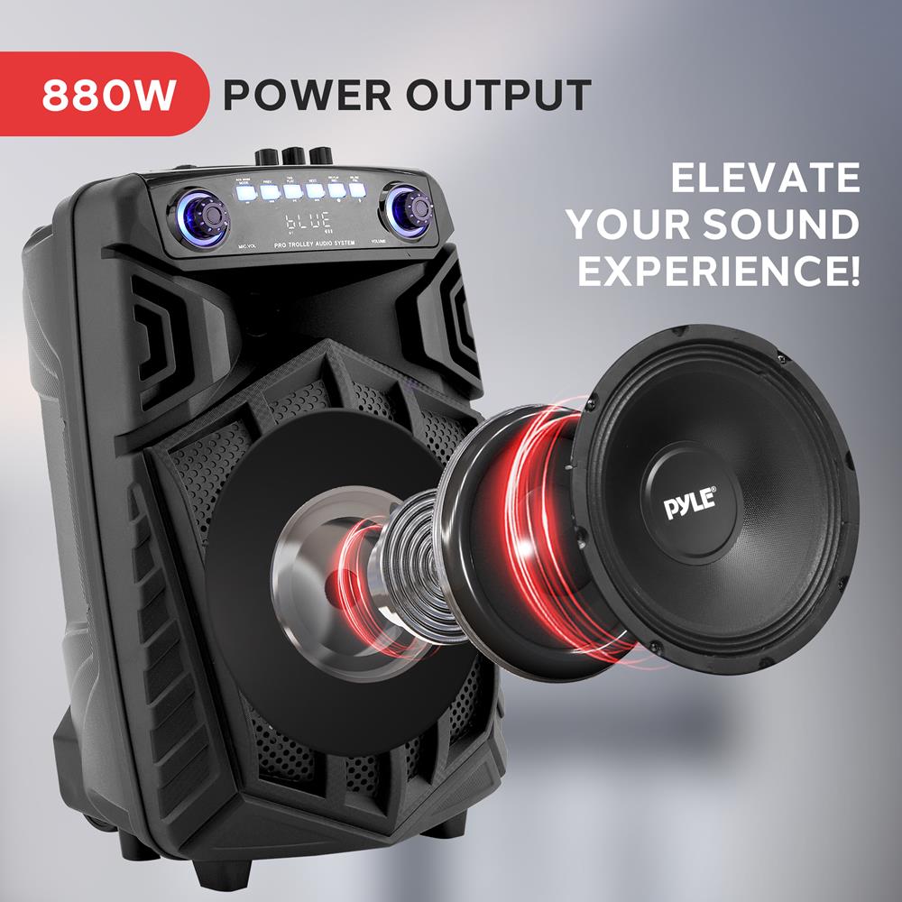 OPEM BOX PYLE 12’’ Bluetooth Portable PA Speaker - Portable PA & Karaoke Party Audio Speaker with wireless microphone, with speaker stand