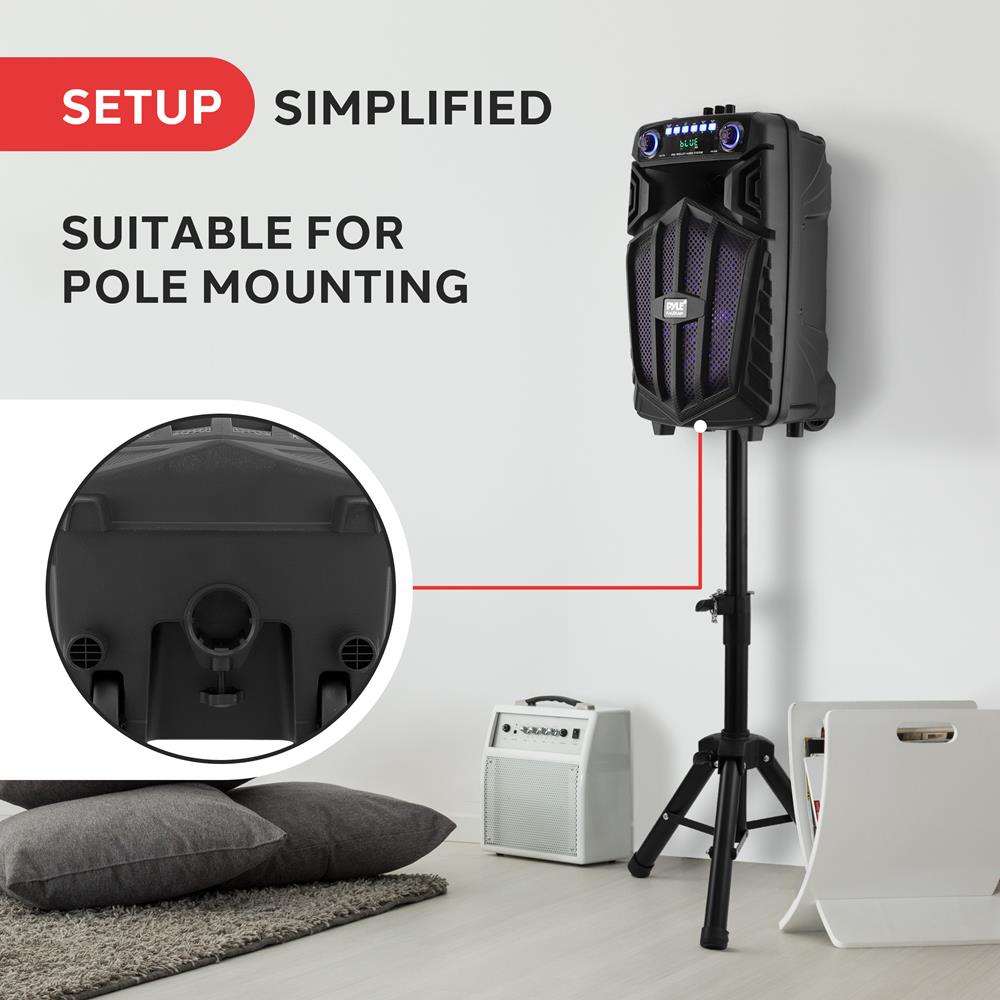 OPEM BOX PYLE 12’’ Bluetooth Portable PA Speaker - Portable PA & Karaoke Party Audio Speaker with wireless microphone, with speaker stand