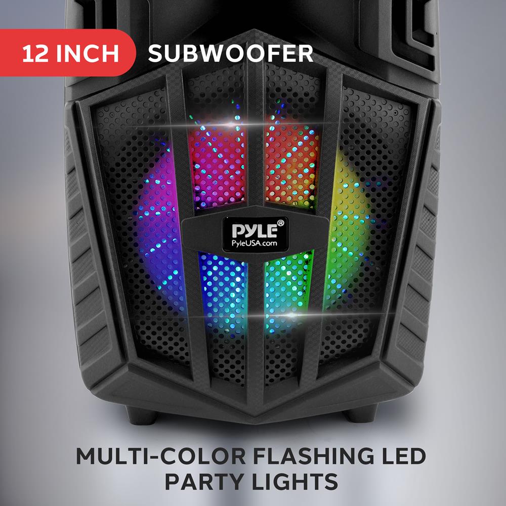 OPEM BOX PYLE 12’’ Bluetooth Portable PA Speaker - Portable PA & Karaoke Party Audio Speaker with wireless microphone, with speaker stand