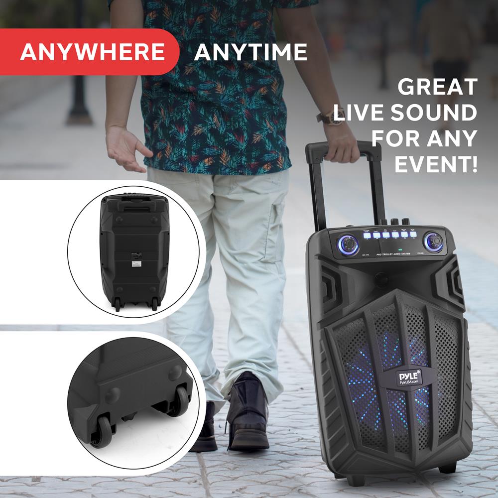 OPEM BOX PYLE 12’’ Bluetooth Portable PA Speaker - Portable PA & Karaoke Party Audio Speaker with wireless microphone, with speaker stand