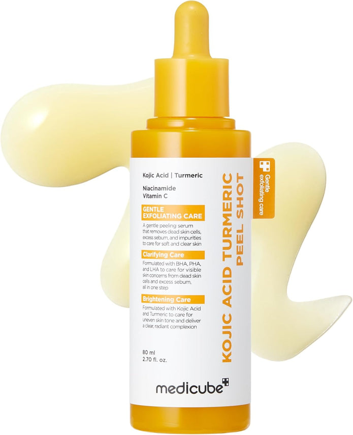 medicube Peel Shot with Kojic Acid Turmeric | Reset in One Step | Gentle Exfoliating Serum with BHA, LHA, PHA for Dead Skin Cells, Blackheads, Excess Sebum | For Dull, Rough, Troubled Skin | 2.7 fl.oz 80ml