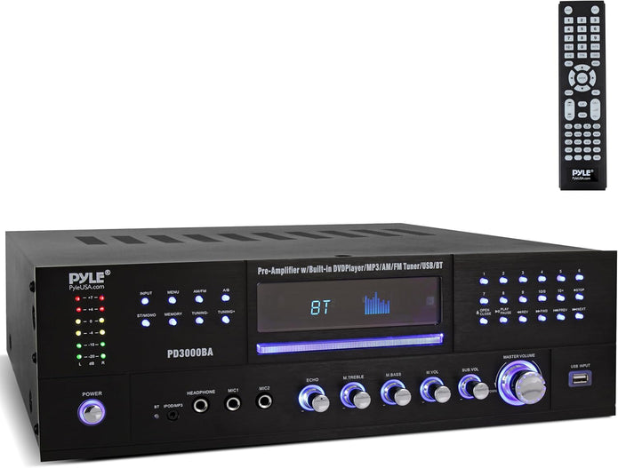 Pyle 4 Channel Bluetooth Home Amplifier - Front Loading DVD/CD Player - 3000W Peak Stereo Receiver