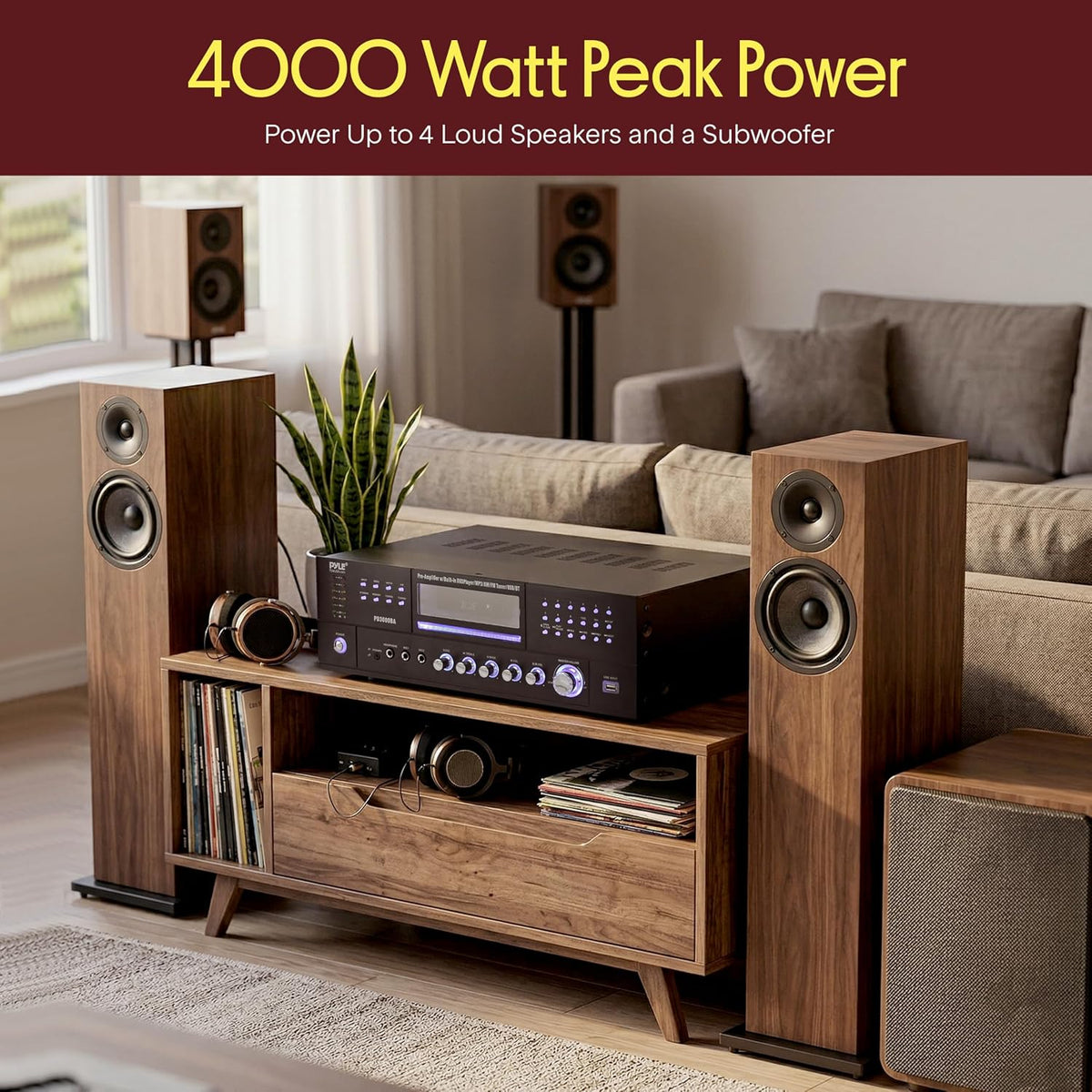 Pyle 4 Channel Bluetooth Home Amplifier - Front Loading DVD/CD Player - 3000W Peak Stereo Receiver