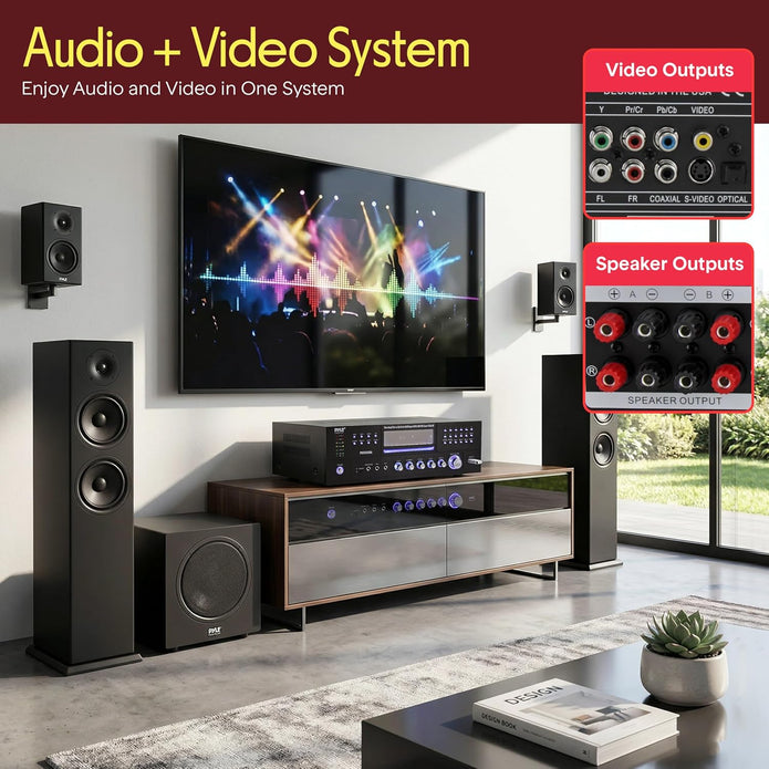 Pyle 4 Channel Bluetooth Home Amplifier - Front Loading DVD/CD Player - 3000W Peak Stereo Receiver