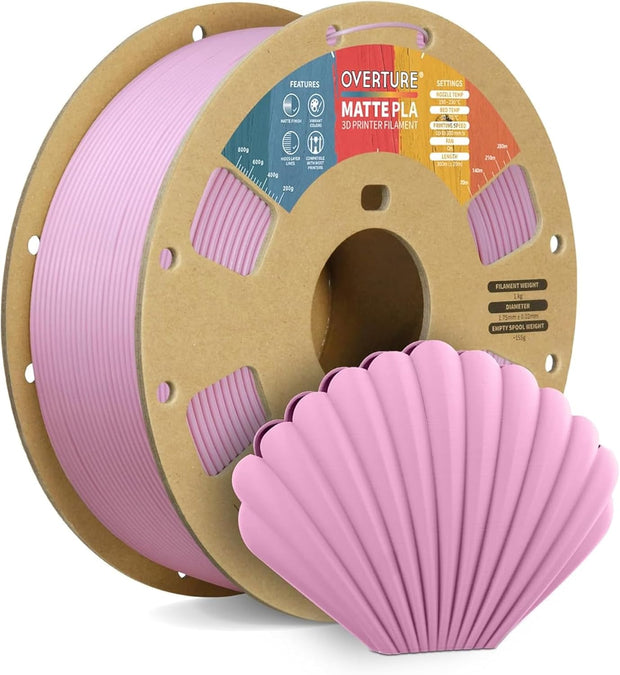 Case of 10 KG OVERTURE Matte PLA 3D Printer Filament 1.75mm, Matt Surface & Low Warping Filament 1kg Spool (2.2 lbs)