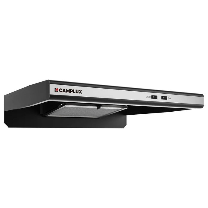 CAMPLUX RV Range Hood 22 Inches, Vented Range Hood with LED Light and Exhaust Fan 12V DC for RV, Tiny House, Trailer and Yacht