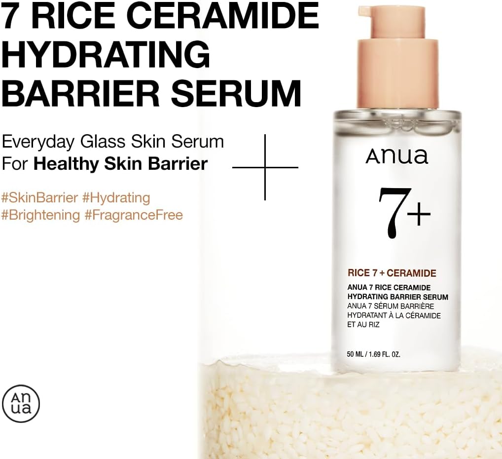 ANUA Rice Ceramide 7 Hydrating Barrier Serum 1.69 fl oz (50ml) - Face Serum with Rice Extract
