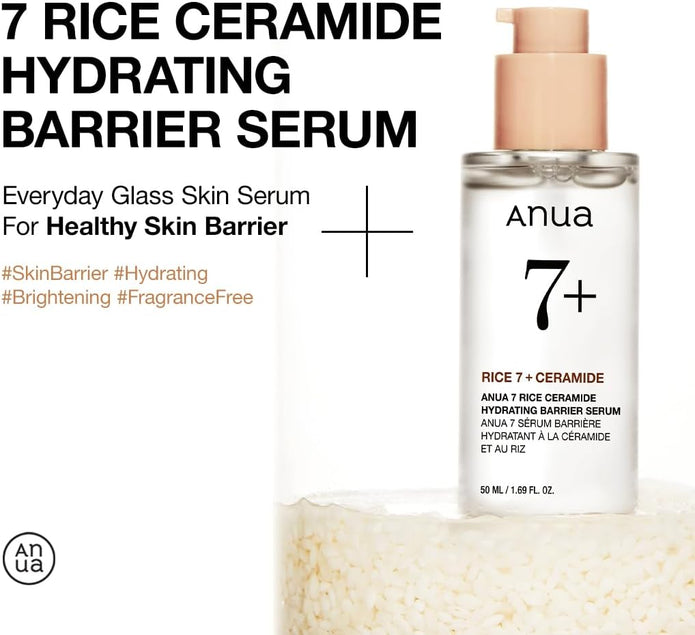 ANUA Rice Ceramide 7 Hydrating Barrier Serum 1.69 fl oz (50ml) - Face Serum with Rice Extract