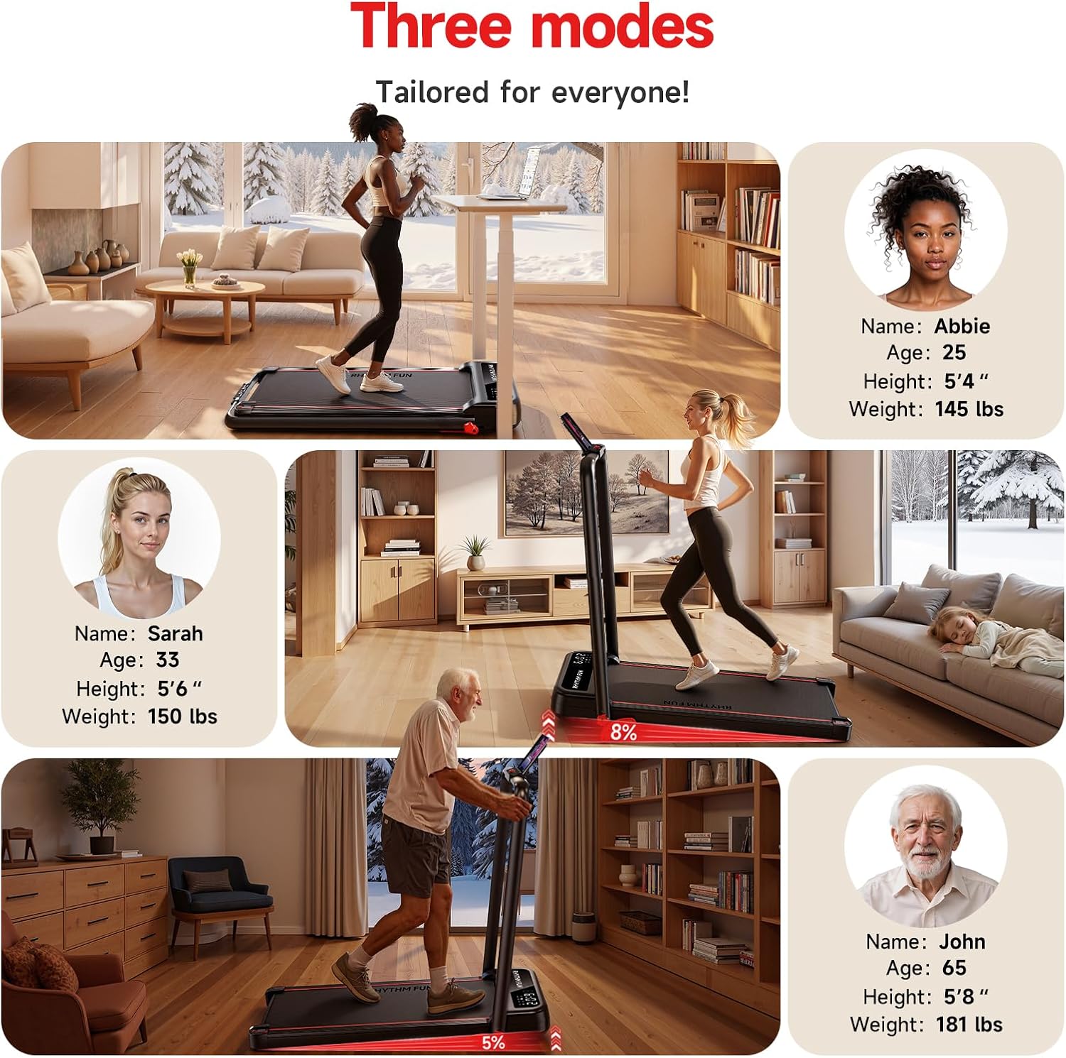 RHYTHM FUN / M4138 / 13% Incline Walking Pad Treadmill, Foldable Walking Pad with Handle Bar, Compact Walking Treadmill with Low Noise for 300 lbs Weight Capacity Home Office Use