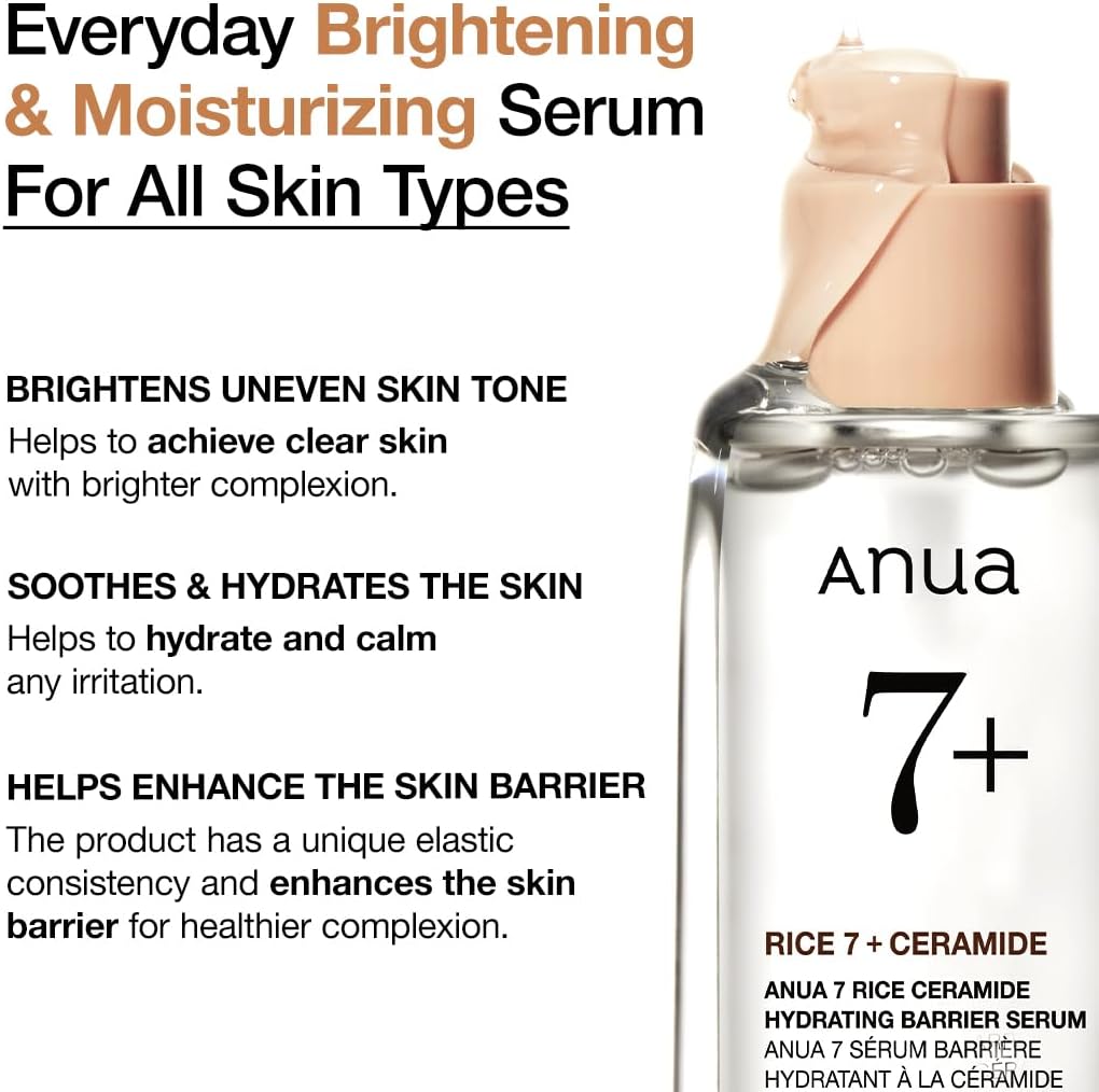ANUA Rice Ceramide 7 Hydrating Barrier Serum 1.69 fl oz (50ml) - Face Serum with Rice Extract
