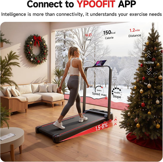 RHYTHM FUN / M4138 / 13% Incline Walking Pad Treadmill, Foldable Walking Pad with Handle Bar, Compact Walking Treadmill with Low Noise for 300 lbs Weight Capacity Home Office Use