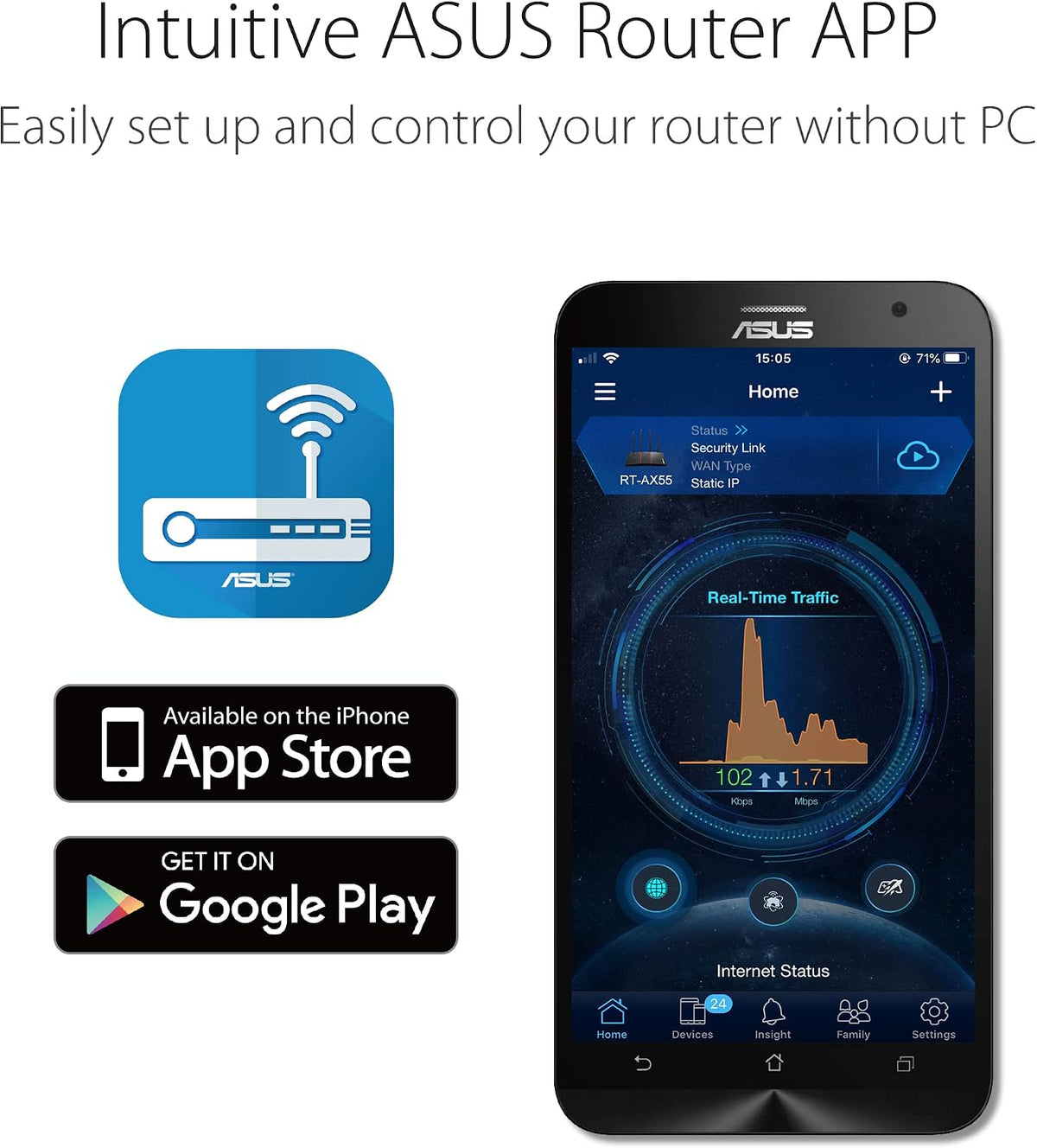 ASUS RT-AX1800S Dual Band WiFi 6 Extendable Router, Subscription-Free Network Security, Parental Control, Built-in VPN, AiMesh Compatible, Gaming & Streaming, Smart Home