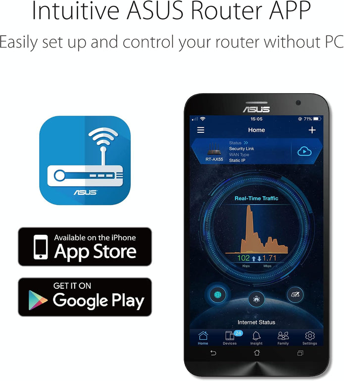 ASUS RT-AX1800S Dual Band WiFi 6 Extendable Router, Subscription-Free Network Security, Parental Control, Built-in VPN, AiMesh Compatible, Gaming & Streaming, Smart Home